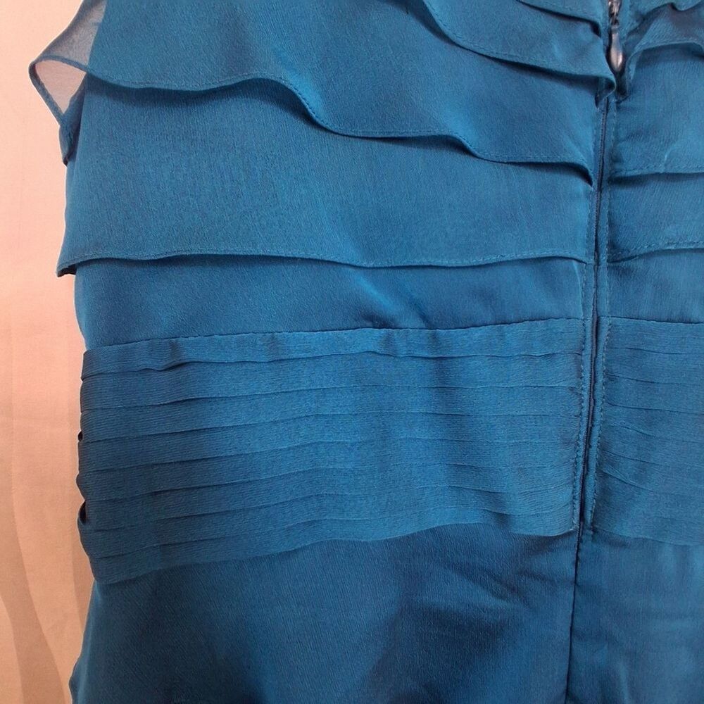 Adrianna Papell Flutter Sleeve Tiered Teal Dress Size 14 Petite - Picture 8 of 11